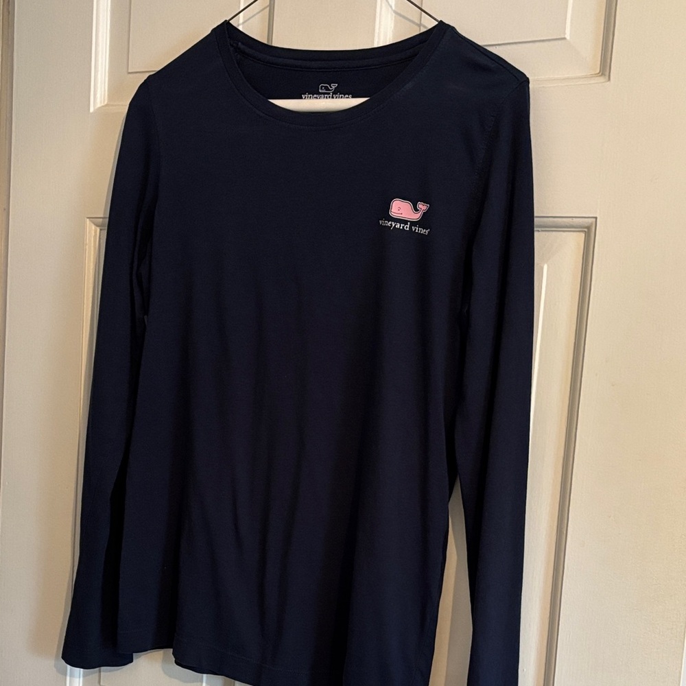 Vineyard Vines Dark Blue Long Sleeve with Pink Logo